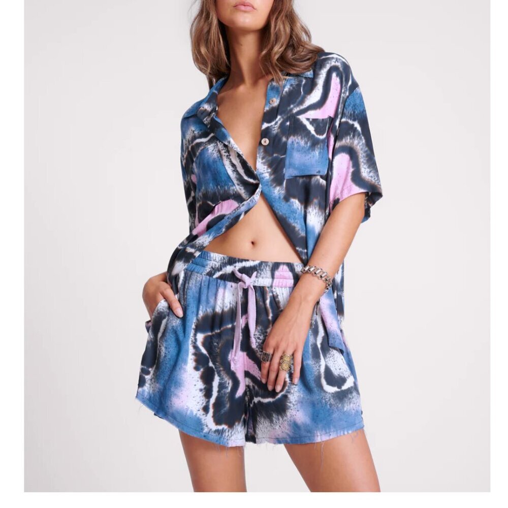 One Teaspoon Hand Painted Star Boxer Shorts Tie Dye Multi Color 100% Cotton